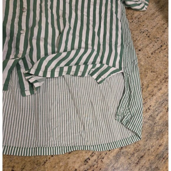 Jane + Delancey Button Down Shirt Women L Green Stripe Short Sleeve High Low Hem - Picture 5 of 13